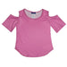 Pink Solid Cold Shoulder Top Short Sleeve