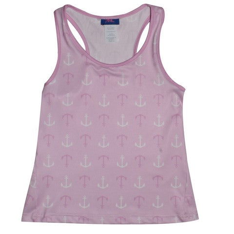 Anchor Print Pink Girls Tank Top
