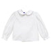 White Solid Girls Button Back Blouse Long Sleeve With Piping