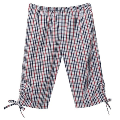 Navy And Red Plaid Capri Pant