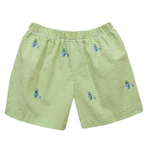 Golf Embroidery Lime Green Check Seersucker Boys Pull On Short - Vive La Fête - Online Apparel Store