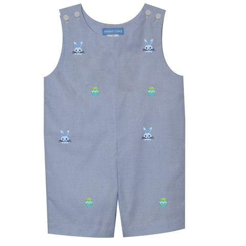 Bunny and Eggs Embroidery y Light Blue Check Sunsuit