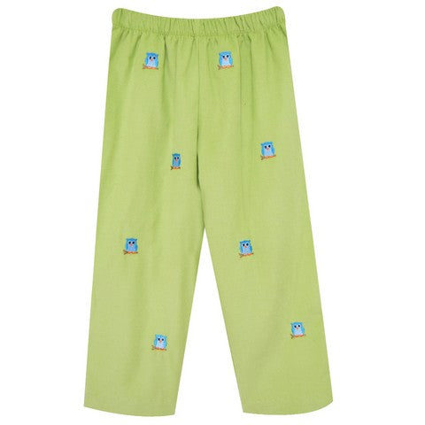 Owl Embroidered Boys Pull On Pants