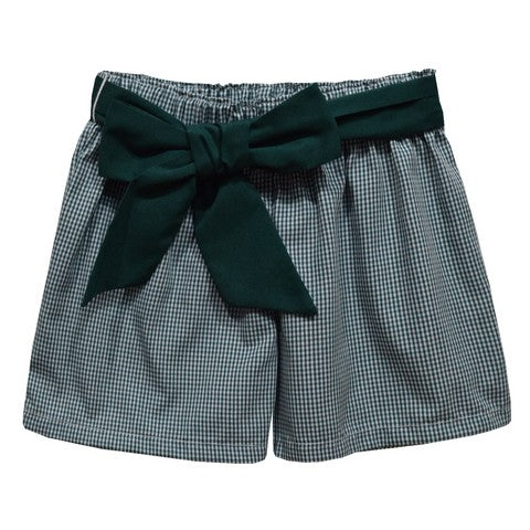 Hunter Green Gingham Girls Short With Sash
