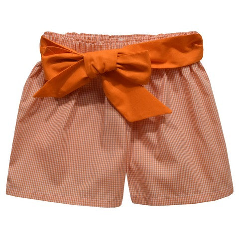Orange Gingham Girls Short with Sash