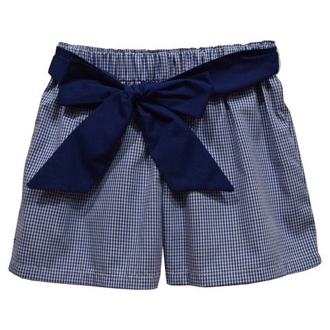Navy Gingham Girls Short with Sash