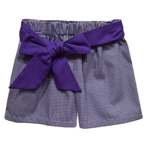 Purple Gingham Girls Short with Sash