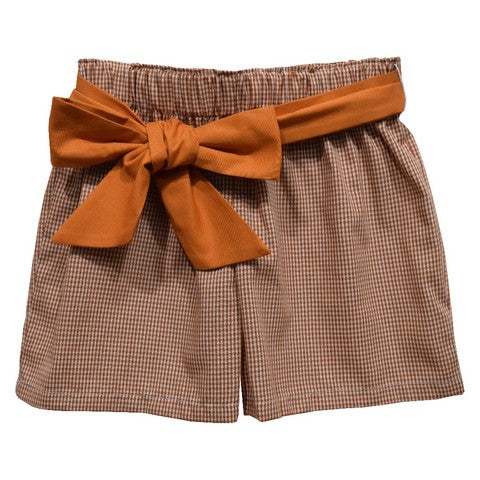 Rust Gingham Girls Short with Sash