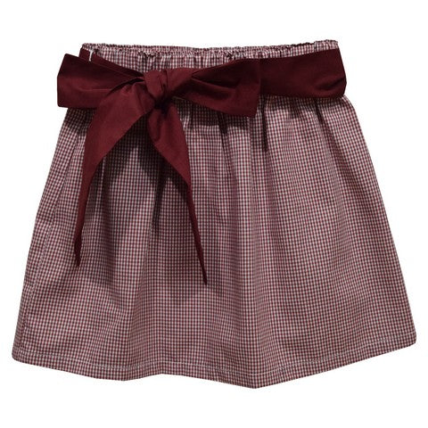 Maroon Gingham Skirt with Sash