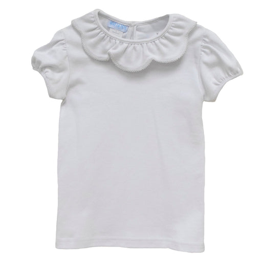 White Knit Short Puffy Sleeve Girls Tee Shirt
