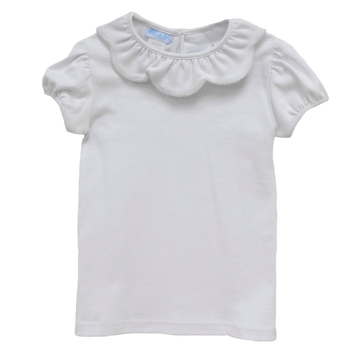 White Knit Short Puffy Sleeve Girls Tee Shirt