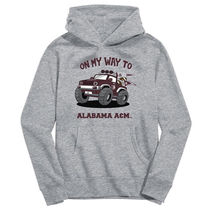 Alabama A&M Bulldogs On My Way Monster Truck Heather Grey Cotton Youth Hoodie