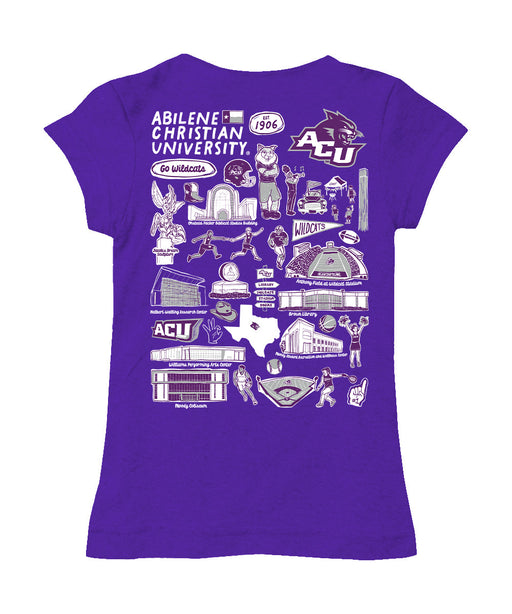 Abilene Christian Wildcats ACU Hand Sketched Vive La Fete Impressions Artwork Purple Girls Cotton Short Sleeve Tee - Vive La Fête - Online Apparel Store