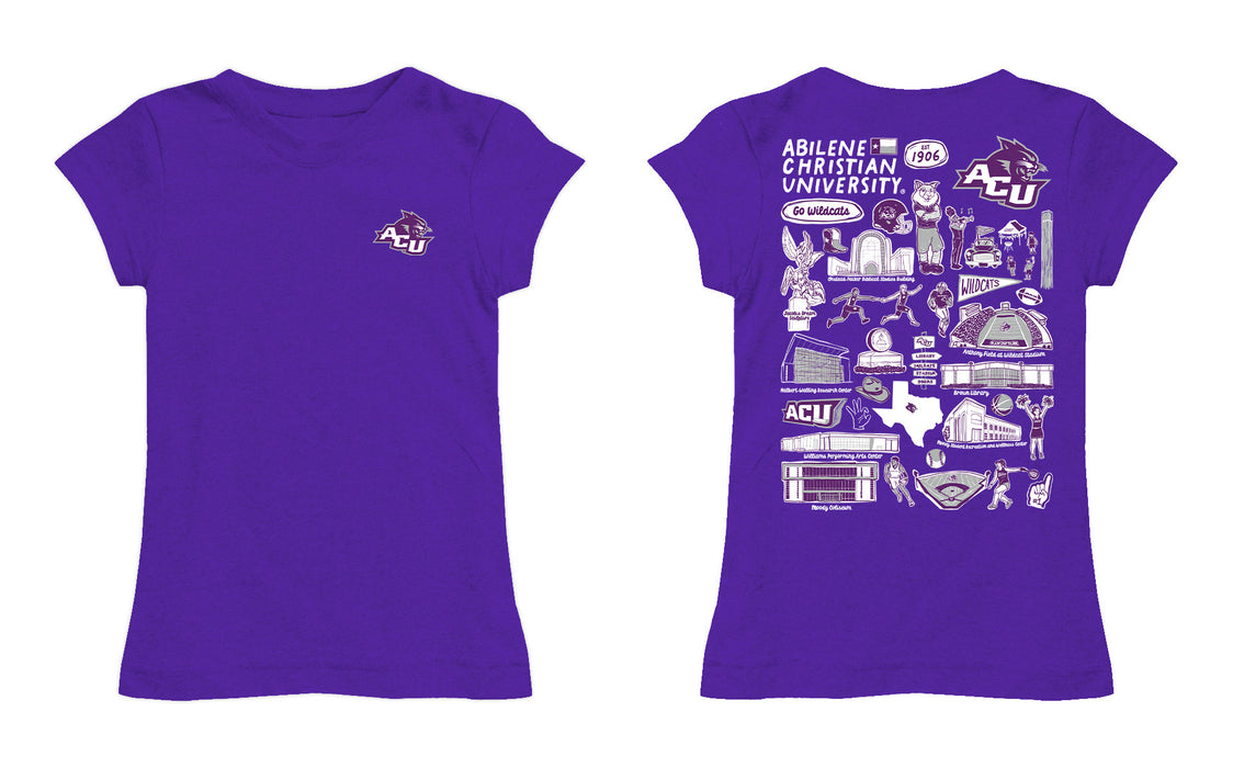 Abilene Christian Wildcats ACU Hand Sketched Vive La Fete Impressions Artwork Purple Girls Cotton Short Sleeve Tee - Vive La Fête - Online Apparel Store