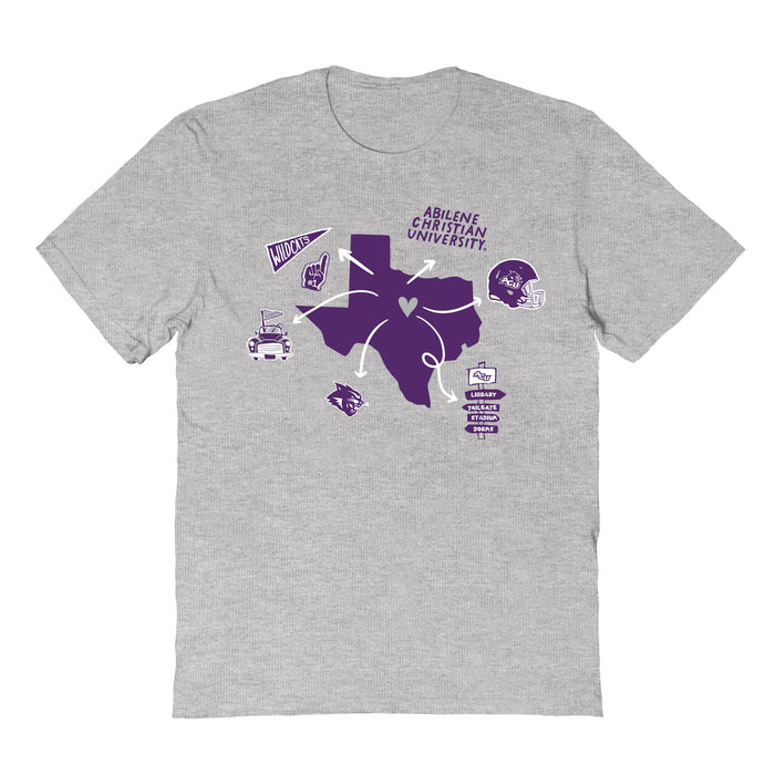 Abilene Christian Wildcats Hand Sketched Vive La Fete Impressions Icones Kids Grey T-shirt