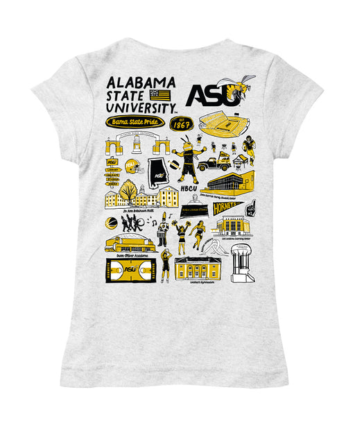 Alabama State Hornets Hand Sketched Vive La Fete Impressions Artwork White Girls Cotton Short Sleeve Tee - Vive La Fête - Online Apparel Store