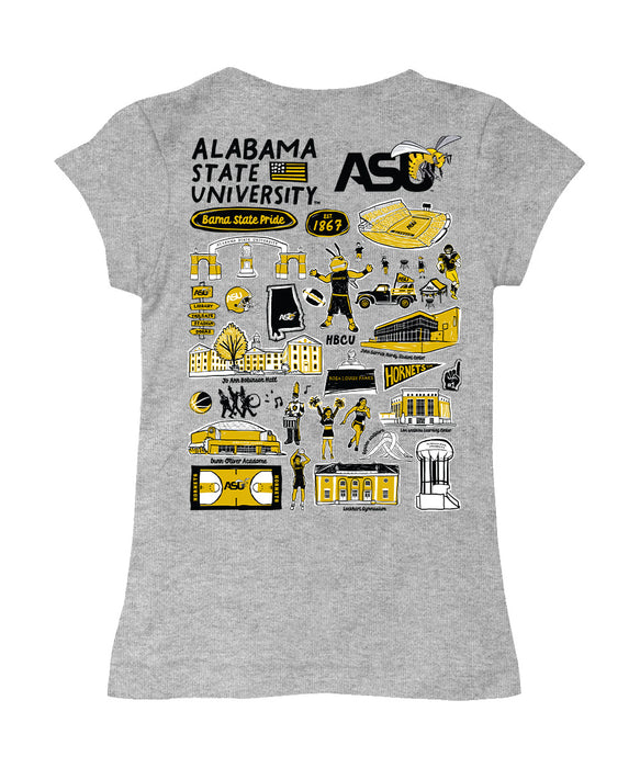 Alabama State Hornets Hand Sketched Vive La Fete Impressions Artwork Grey Girls Cotton Short Sleeve Tee - Vive La Fête - Online Apparel Store