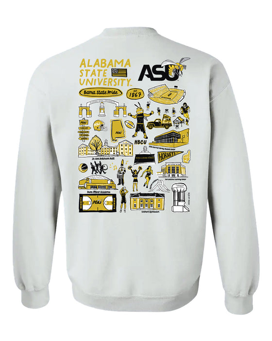 Alabama State Hornets Hand Sketched Artwork Black Crewneck Sweatshirt for Women - Vive La Fête - Online Apparel Store