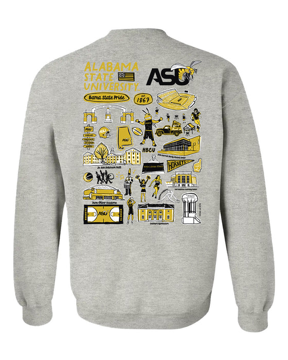 Alabama State Hornets Hand Sketched Artwork Black Crewneck Sweatshirt for Women - Vive La Fête - Online Apparel Store