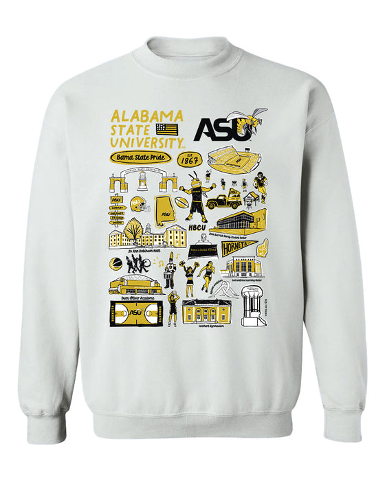 Alabama State Hornets Hand Sketched Vive La Fete Impressions White Cotton Crewneck Sweatshirt for Women