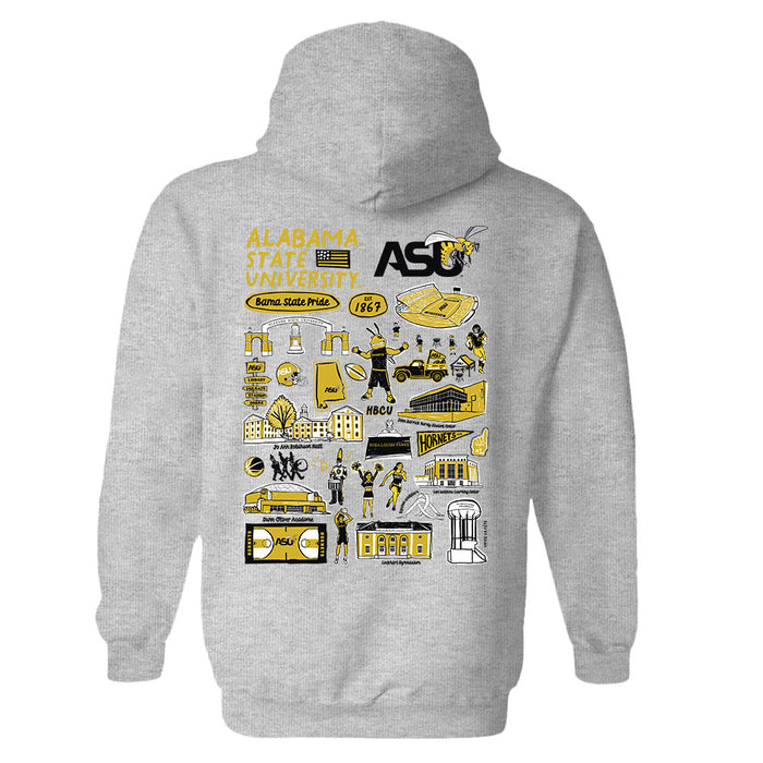 Alabama State Hornets Hand Sketched Artwork Cotton Fleece Women Hoodie - Vive La Fête - Online Apparel Store