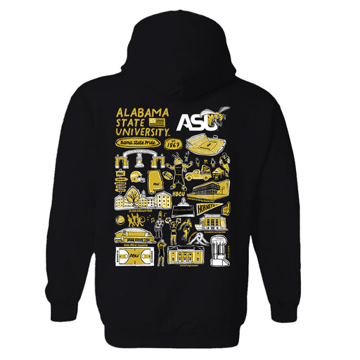 Alabama State Hornets Hand Sketched Artwork Cotton Fleece Women Hoodie - Vive La Fête - Online Apparel Store