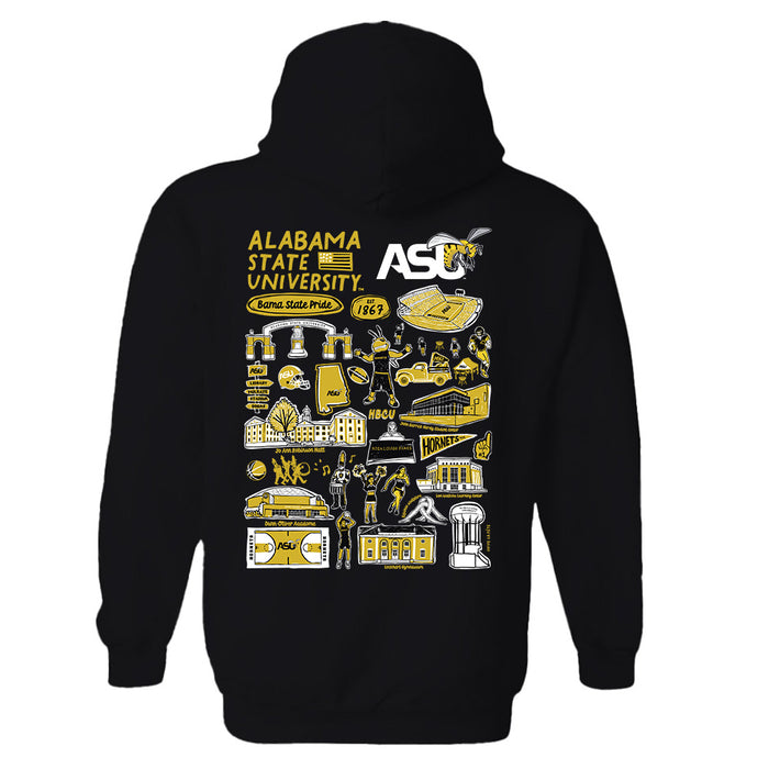 Alabama State Hornets Hand Sketched Artwork Cotton Fleece Women Hoodie - Vive La Fête - Online Apparel Store