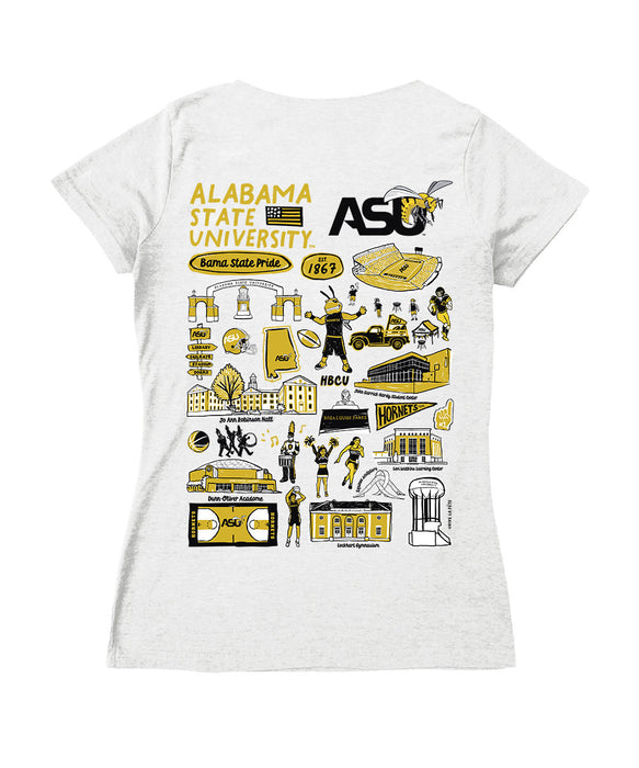 Alabama State Hornets Hand Sketched Vive La Fete Impressions Artwork Women Cotton Short Sleeve V-Neck Tshirt