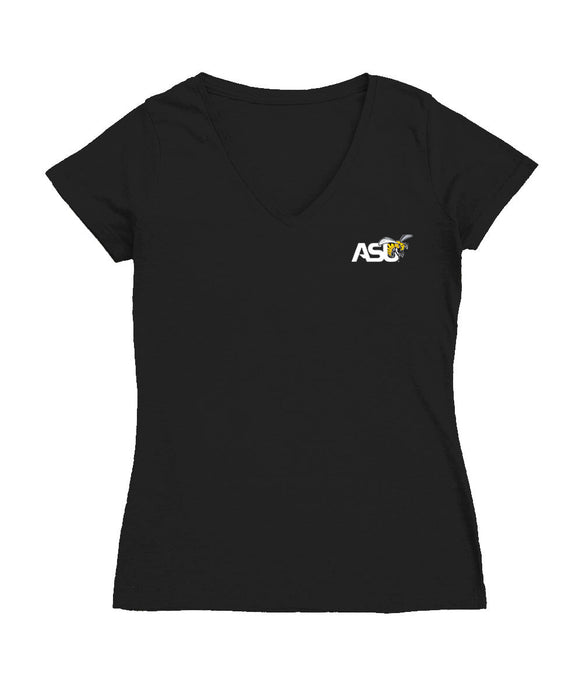 Alabama State Hornets Hand Sketched Vive La Fete Impressions Artwork Black Women Cotton Short Sleeve V-Neck Tshirt