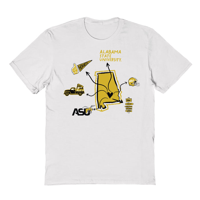 Alabama State Hornets Hand Sketched Vive La Fete Impressions Icones White T-shirt for Women