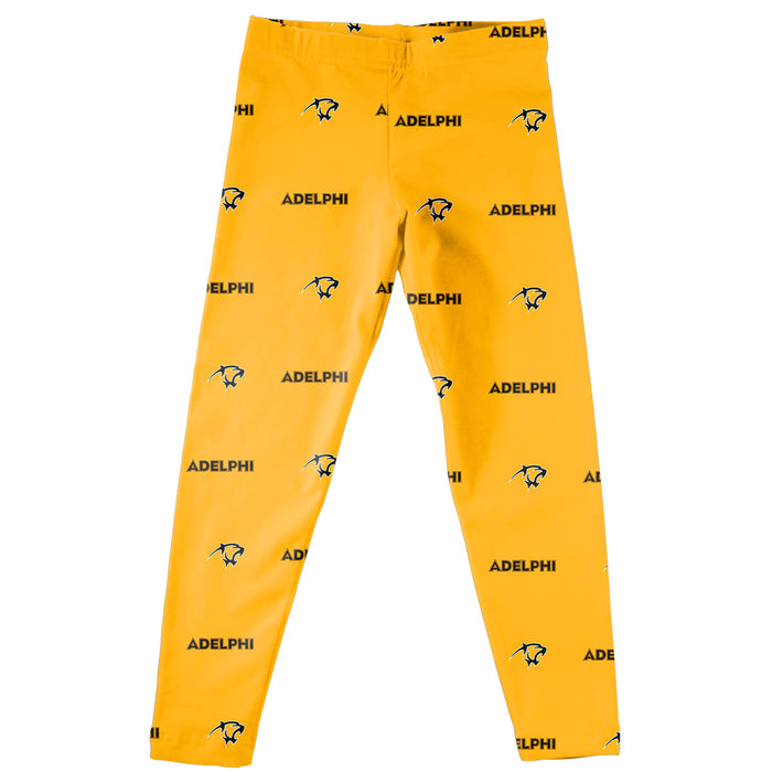 Adelphi University Panthers Vive La Fete Girl Game Day All Over Two Logos Elastic Waist Classic Play Gold Legging Tights