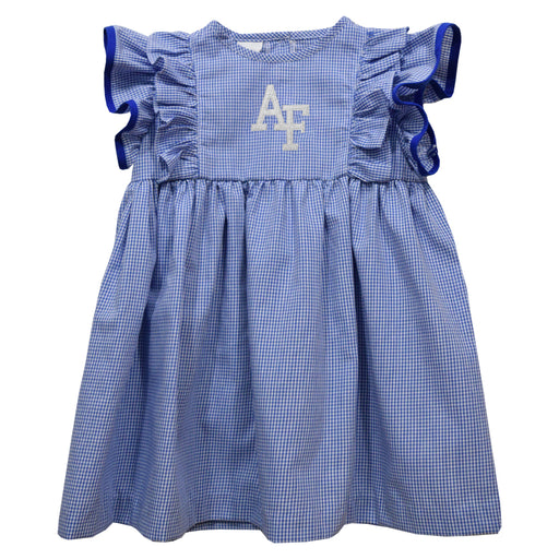 US Airforce Falcons Embroidered Royal Gingham Ruffle Dress