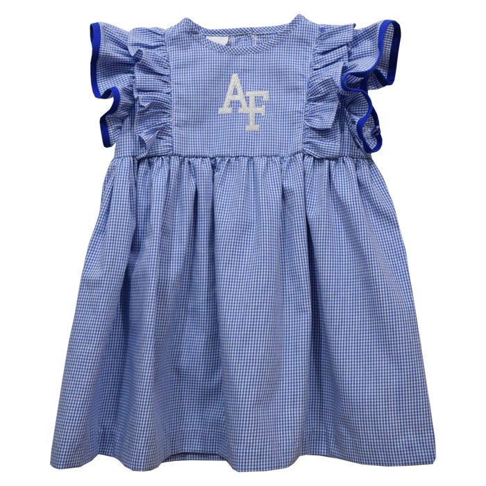 US Airforce Falcons Embroidered Royal Gingham Ruffle Dress