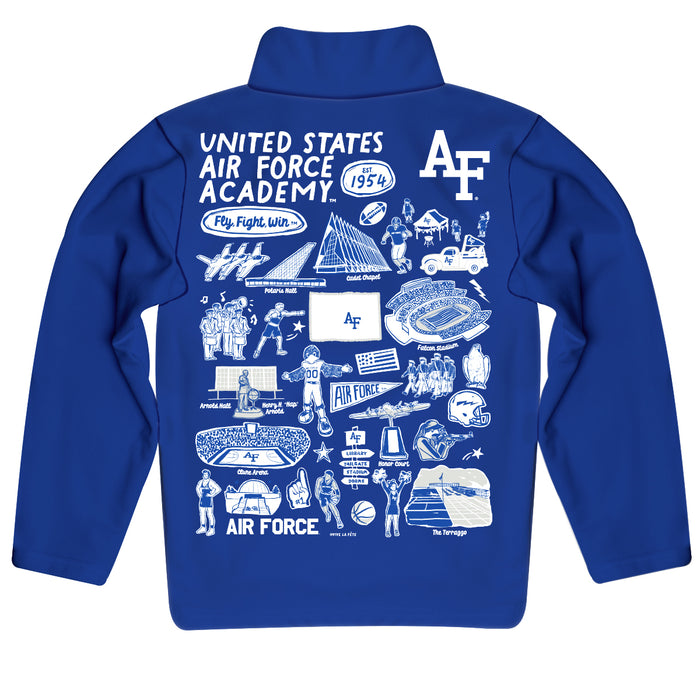 US Airforce Falcons Hand Sketched Vive La Fete Impressions Artwork  Blue Quarter Zip Pullover V1