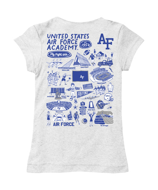 US Airforce Falcons Hand Sketched Vive La Fete Impressions Artwork White Girls Cotton Short Sleeve Tee - Vive La Fête - Online Apparel Store