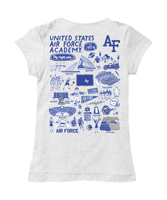 US Airforce Falcons Hand Sketched Vive La Fete Impressions Artwork White Girls Cotton Short Sleeve Tee - Vive La Fête - Online Apparel Store