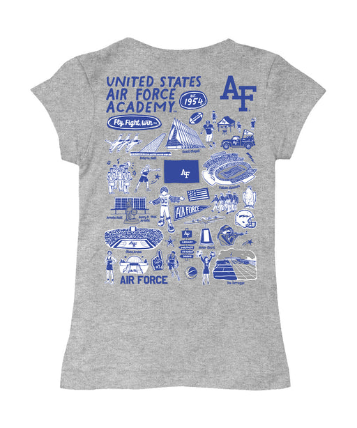US Airforce Falcons Hand Sketched Vive La Fete Impressions Artwork Grey Girls Cotton Short Sleeve Tee - Vive La Fête - Online Apparel Store