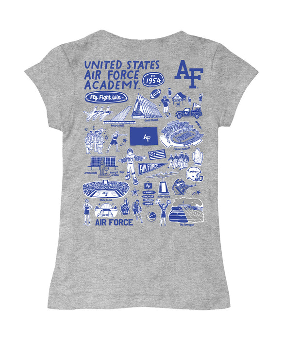 US Airforce Falcons Hand Sketched Vive La Fete Impressions Artwork Grey Girls Cotton Short Sleeve Tee - Vive La Fête - Online Apparel Store
