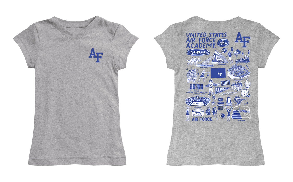 US Airforce Falcons Hand Sketched Vive La Fete Impressions Artwork Grey Girls Cotton Short Sleeve Tee - Vive La Fête - Online Apparel Store