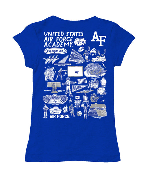 US Airforce Falcons Hand Sketched Vive La Fete Impressions Artwork Blue Girls Cotton Short Sleeve Tee - Vive La Fête - Online Apparel Store