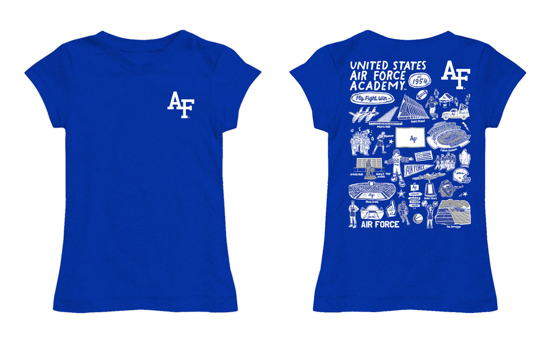 US Airforce Falcons Hand Sketched Vive La Fete Impressions Artwork Blue Girls Cotton Short Sleeve Tee - Vive La Fête - Online Apparel Store