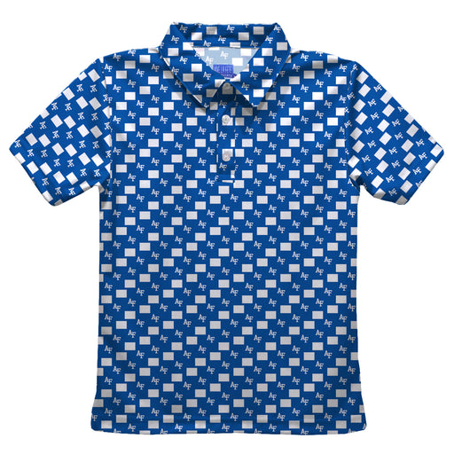 US Airforce Falcons Vive La Fete All Over Logo Royal Short Sleeve Polo Shirt