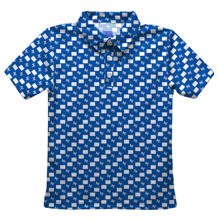 US Airforce Falcons Vive La Fete All Over Logo Royal Short Sleeve Polo Shirt