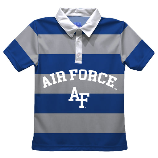 US Airforce Falcons Stripes Short Sleeve Polo Box Shirt Royal and Grey - Vive La Fête - Online Apparel Store
