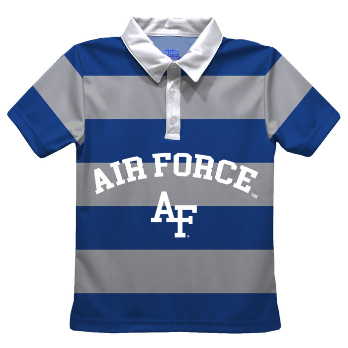 US Airforce Falcons Stripes Short Sleeve Polo Box Shirt Royal and Grey - Vive La Fête - Online Apparel Store