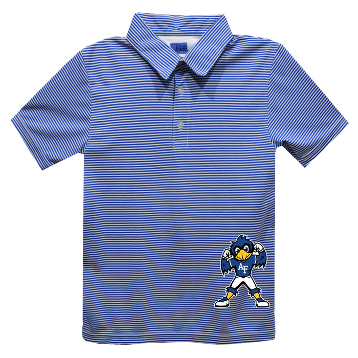 US Airforce Falcons Stripes Short Sleeve Polo Box Shirt Royal