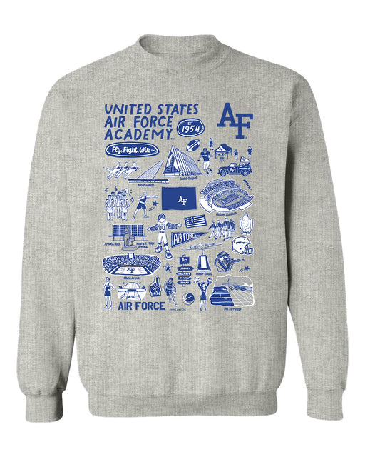 US Airforce Falcons Hand Sketched Vive La Fete Impressions Grey Cotton Crewneck Sweatshirt for Women