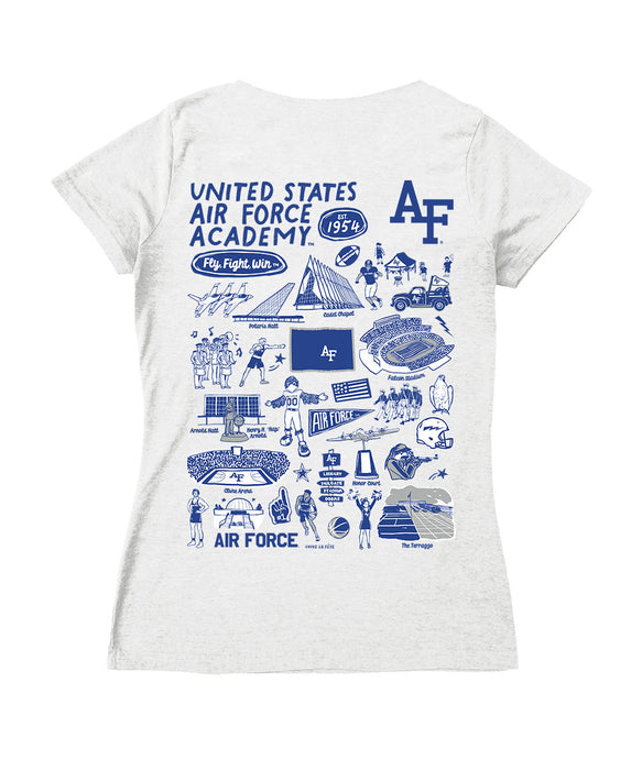 US Airforce Falcons Hand Sketched Vive La Fete Impressions Artwork Women Cotton Short Sleeve V-Neck Tshirt