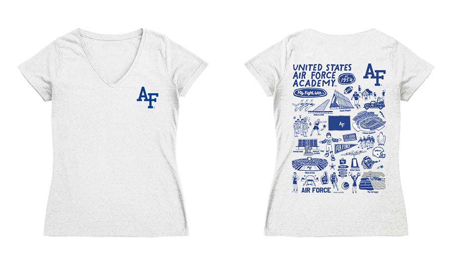 US Airforce Falcons Hand Sketched Vive La Fete Impressions Artwork Women Cotton Short Sleeve V-Neck Tshirt