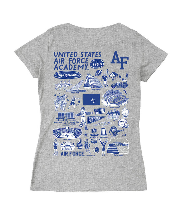 US Airforce Falcons Hand Sketched Vive La Fete Impressions Artwork Women Cotton Short Sleeve V-Neck Tshirt